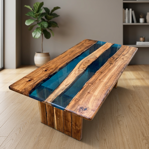 <b>Wooden</b> Epoxy Resin <b>Dining</b> <b>Table</b> Modern Rectangle Solid Wood <b>Table</b> for Home Restaurant Cafe Furniture - Product Image 2