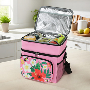 Double Layer Insulated Lunch Bag With Floral Print Large Capacity For Office Workers Portable Cooler Bag - Product Image 4