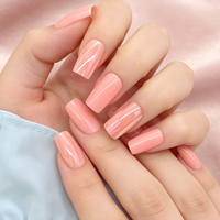 Ongles press-on brillants Peach Aurora Chrome, ongles carrés courts et brillants, ongles acryliques réutilisables, lot de 24 pièces pour salon