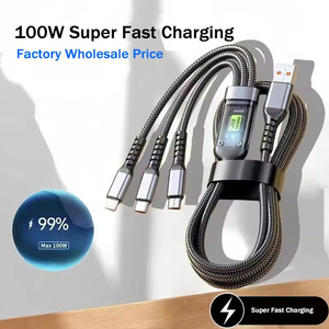 Cable USB-C de Carga Rápida de 100W 3 en 1 con Indicador de Energía Transparente para Teléfonos iPhone y Android con Construcción de Aleación de Aluminio - Product Image 5