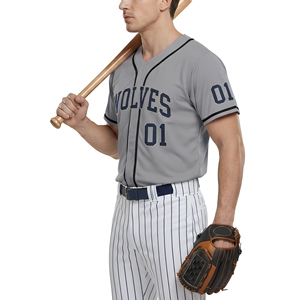 Maillot de baseball Wolves pour hommes, col en V, manches courtes, gris 01, imprimé, vêtements de sport respirants en polyester - Product Image 3