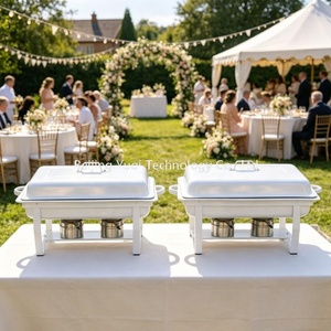 Chauffe-plat rectangulaire pliable blanc 9L pour buffet d'hôtel, mariage et restauration de petite entreprise, idéal pour garder les soupes au chaud - Product Image 3