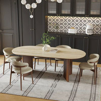 Ensemble de table à manger moderne et populaire de haute qualité, plateau en pierre frittée, pieds en bois massif, pour 6 à 8 personnes, utilisation à domicile, salle à manger
