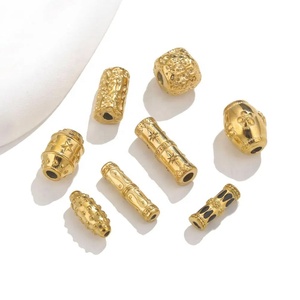 Cuentas de Tubo Grabadas |   Espaciador de Acero Inoxidable Chapado en Oro PVD de 18K con Diseño de Girasol y Estrella para Fabricación de Joyería DIY Aceworks ACS193 - Product Image 1