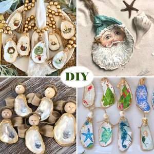 12 stuks <span class=keywords><strong>3</strong></span>-4 inch & 8-9 inch platte oester schelpen voor knutselen met gaten, hangend jute touw voor strandbruiloft, kustdecoratie, Kerstmis - Product Image 4