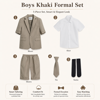 Ensemble 5 pièces formel d'été kaki pour garçons : Blazer, Chemise, Cravate, Short, Chaussettes – Tenue de mariage ou de cérémonie pour enfants, style gentleman, OEM