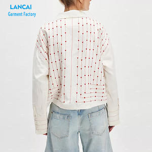 Logotipo personalizado nueva moda bordado mujer camisa de manga larga de tela de algodón Casual camisas de manga larga - Product Image 3