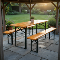Ensemble table et chaises pliantes en bois et métal, design moderne, gain de place, utilisation en extérieur, cour, école, hôpital, parc, hôtel, salle à manger