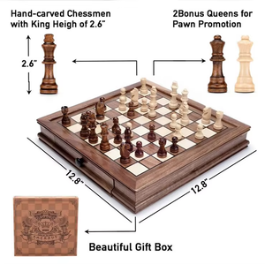 Premium 15 Inch <strong>Personalised</strong> Wooden <strong>Chess</strong> and Chinese Board Game <strong>Set</strong> Custom Corporate Gifts with Drawer Pieces for Indoor Use - Product Image 4