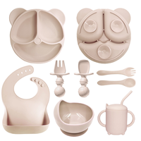 Assiette personnalisée en silicone pour enfants, avec fourchette, cuillère et bavoir, résistante aux chutes, pour aliments complémentaires