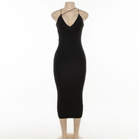 8230694 mode femmes nouveau col en v licou jupe lait-soie crayon jupe serré élastique robe