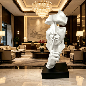 Quncan RS-1090 Estatua de Arte Abstracto de Poliresina, Silencio es Oro, Gran Escultura Decorativa para el Hogar, Rostro de Hombre Silencioso - Product Image 4