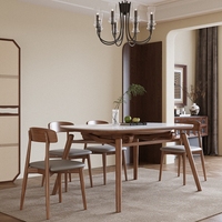 Ensemble de table à manger en bois moderne pour 6 personnes, plateau en marbre, table à manger extensible et pliable avec pieds en bois pour la maison et les restaurants