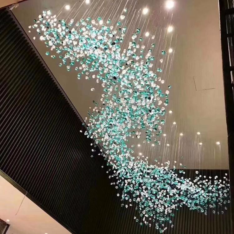 グリーンガラス シャンデリア ホテルエントランスホールLEDクリスタル照明グリーンガラス