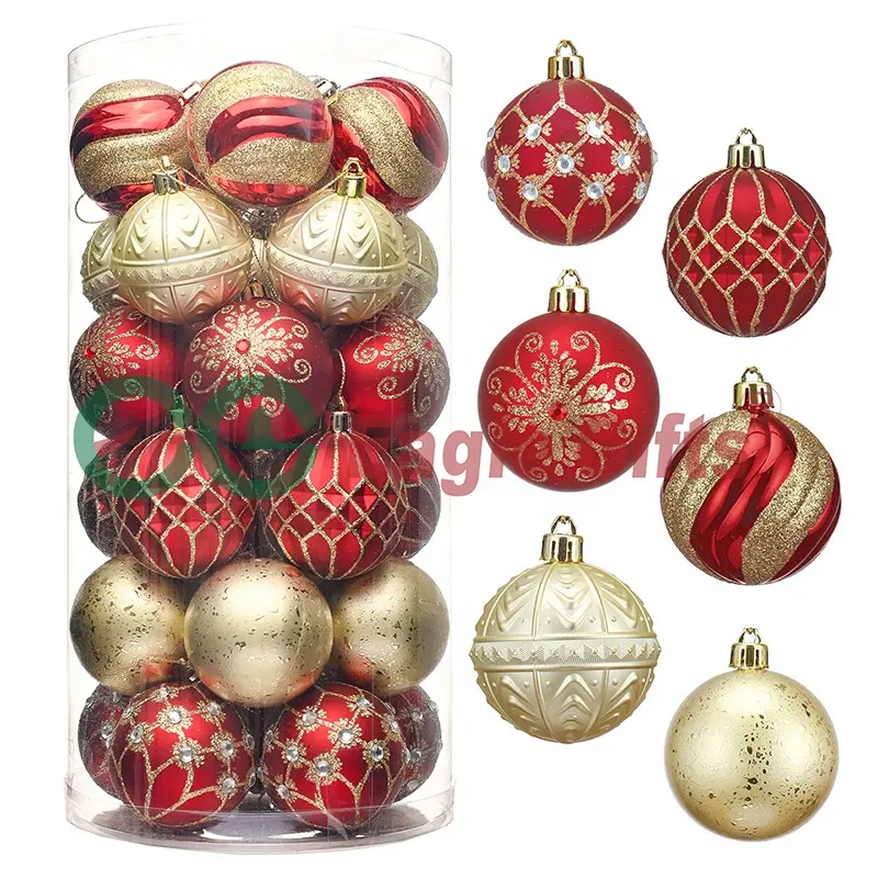 Usine EAGLEGIFTS Décorations d'arbre de Noël en or rouge Boules en plastique suspendues Ornements de Noël Décoration