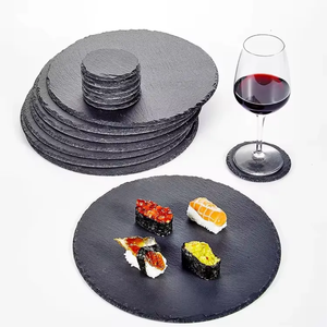 ファーストフード円形石スラブ30cm黒ディナー用チーズステーキ石スラブプレートビュッフェレストラン - Product Image 6