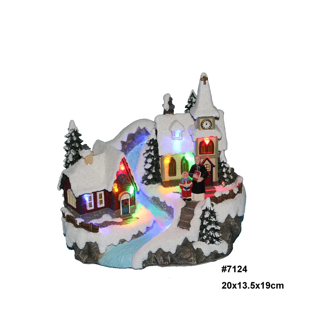 Manufacturer Xmas Decoration Christmas Resin Decorations Christmas Village House Ornaments LED light for Indoor decorative