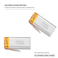 YXE 3.7V/600mAh 552250 Appliquer Portable Consumer Electronics Rechargeable Pouch Semi-solid State Batteries UN38.3 Certifié