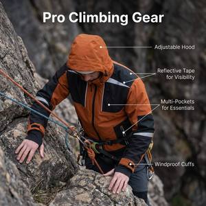 <span class=keywords><strong>Ropa</strong></span> de Montañismo Impermeable y Cortavientos de Alto Rendimiento, Chaqueta de Escalada con Capucha Ajustable y Banda Reflectante de Calor - Product Image 1