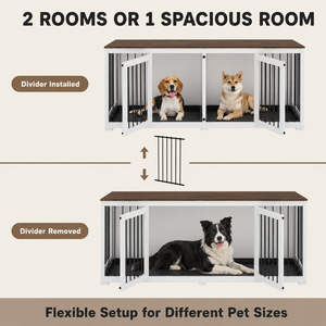 OEM 71 Inch Double <strong>Dog</strong> <strong>Crate</strong> <strong>Furniture</strong> for 2 <strong>Dogs</strong> with Removable Divider Dual Pull-Out Trays <strong>Wooden</strong> Indoor Pet Kennel - Product Image 3
