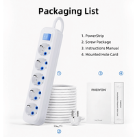 PHEIYON Multiprise murale européenne 5 prises avec interrupteur principal 16A 3680W, prise Schuko, pour hôpital, bureau, poste de travail, CE