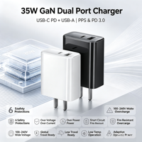 Adaptateur mural USB-C 35W PD GaN à charge rapide OEM US, adaptateur de voyage universel certifié Canada, chargeur rapide 35W
