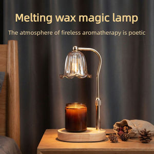 Lampe chauffe-bougie électrique en verre floral avec abat-jour réglable en hauteur, effet jupe de champagne, avec minuterie et variateur d'intensité, 2 ampoules - Product Image 2