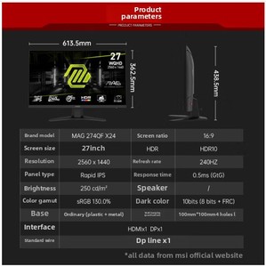 For MAG274QF X24 27-Inch 2K 240Hz Gaming <b>Monitor</b> With 0.5ms Response Time Wide <b>LCD</b> Screen 0.5ms Response Time Gaming <b>Monitor</b> 0.5 - Product Image 2