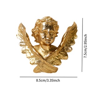 Personalizado 2D Golden Resin Anjo com Asas Wall Art Decor Bonito Cherub Estatueta - Product Image 3