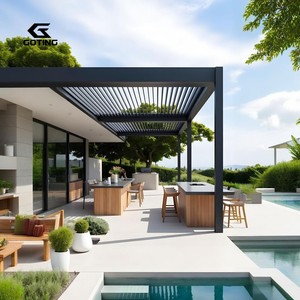 Pérgola Bioclimática <span class=keywords><strong>de</strong></span> <span class=keywords><strong>Aluminio</strong></span> <span class=keywords><strong>para</strong></span> Exteriores con Techo <span class=keywords><strong>de</strong></span> Celosía Abatible Montado en la Pared, Puerta Corredera <span class=keywords><strong>de</strong></span> Cristal <span class=keywords><strong>para</strong></span> Terraza - Product Image 1