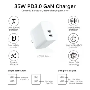 Dynamic Power Allocation 35W 2C Xinspower Portable Charging GaN PD 3.0 Fast Charger For Cell Phone