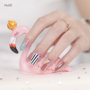Fleurs roses sur fond vert et noir et blanc, autocollants fins pour ongles, 100% vernis à ongles véritable - Product Image 5