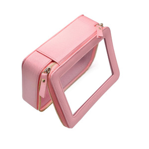 Transparent cosmetic box, zippered leather travel cosmetic storage box, square cushion compact box/lipstick <b>case</b> - Product Image 3