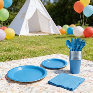Vajilla Desechable de Color Liso DAMAI, Artículos para Fiestas de Baby Shower Azules, Decoración de Mesa Sólida Desechable para Cumpleaños, Servilletas y Vasos de Papel - Product Image 2