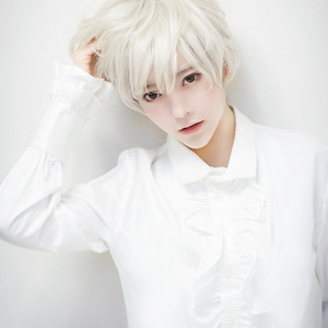 วิกผมทำด้วยเครื่องจักรทนความร้อนสูงสำหรับการค้าต่างประเทศ สำหรับผู้ชายและผู้หญิง คอสเพลย์อนิเมะ <span class=keywords><strong>ผม</strong></span>ตรงสั้นเหมือนจริง สีขาว รุ่น 201 - Product Image 4