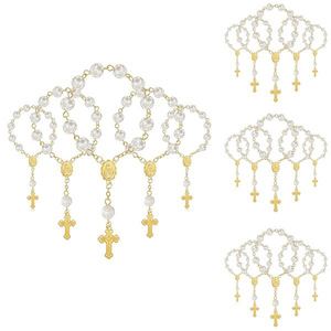 Bracelet chapelet en perles d'eau douce avec croix dorée, bijou religieux unisexe pour cérémonie - Product Image 1