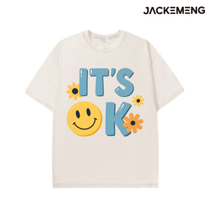 T-shirt en coton oversize délavé avec imprimé 'It's <span class=keywords><strong>Ok</strong></span>', style streetwear rétro, pour usage quotidien décontracté, vente en gros depuis l'entrepôt américain - Product Image 3
