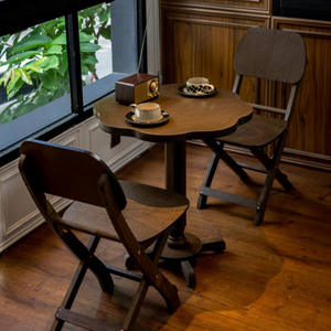 Ensemble <span class=keywords><strong>de</strong></span> <span class=keywords><strong>table</strong></span> et chaises pliantes en bois pour l'extérieur, design à bords ondulés, mobilier <span class=keywords><strong>de</strong></span> <span class=keywords><strong>jardin</strong></span>, patio, café, bistrot, décoration portable - Product Image 4