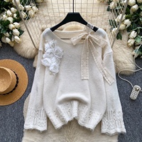 Pull en tricot à fleurs 3D pour femmes, style décontracté, doux et luxueux, pour l'automne et l'hiver