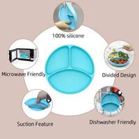 Assiette pour tout-petits à compartiments, de qualité alimentaire, résistante au micro-ondes et au lave-vaisselle, sans BPA, en silicone antidérapant, incassable, avec ventouse