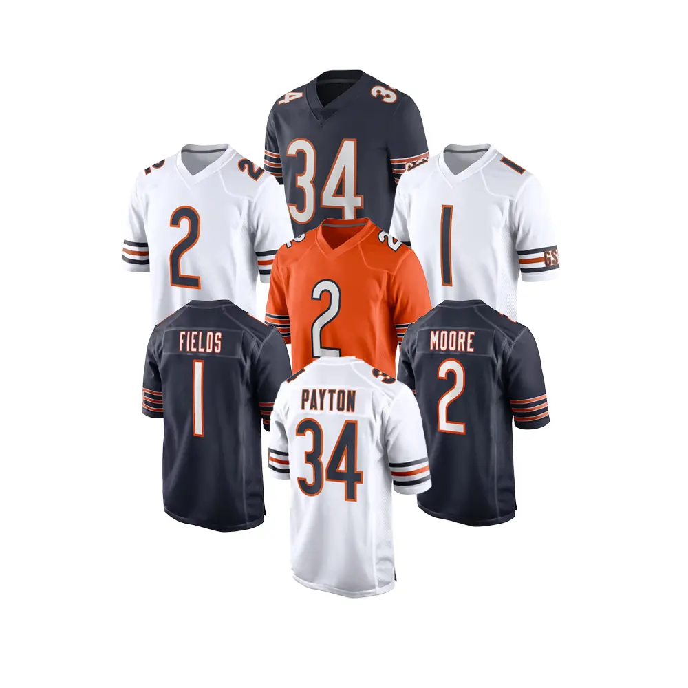 2023 Nieuw Gestikt Amerikaans Voetbalshirt Team #1 Justin Fields #34 Walter Payton #2 Dj Moore Limited Jersey