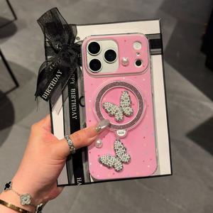เคสโทรศัพท์มือถือแบบมีวงแหวนแม่เหล็กติดเพชรลายผีเสื้อวิบวับ วัสดุ TPU+PC รองรับการชาร์จไร้สาย สำหรับรุ่น 17 16 15 14 13 <span class=keywords><strong>Pro</strong></span> <span class=keywords><strong>Max</strong></span> - Product Image 6