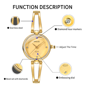 Envío Directo HALEI Reloj de Cuarzo Original Nuevo para Mujer, Brazalete de Acero Inoxidable, Bisel de Zafiro y Diamantes, Elegante Movimiento Japonés - Product Image 4