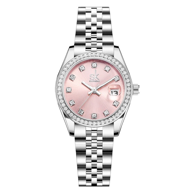 SK Elegant Women's Wristwatches 3ATM Water Resistant Solid Stainless Steel Band IP Plating Christmas Gift Box Pack
