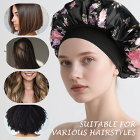 Bonnet en satin floral bonnet à cheveux en soie noire grand bonnet de sommeil pour femmes bonnet de nuit protecteur cheveux bouclés enveloppement douche bonnet de sommeil