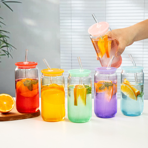 Tốt nhất bán 16oz Gradient thạch cốc thủy tinh cao thủy tinh Borosilicate có thể Tumbler thăng hoa Soda bia thủy tinh có thể với nắp và rơm - Product Image 3
