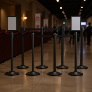 Cinturones retráctiles de poste de puntal de acero al carbono, 8 Uds., Base hueca de inyección de arena negra, barreras de control de multitudes para teatros - Product Image 2