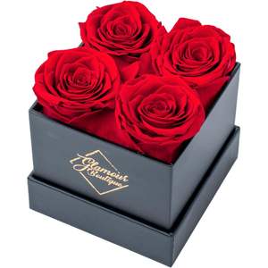 GLAMOUR BOUTIQUE Rosas Preservadas en Caja Cuadrada, 4 Flores Rojas, Regalo de Cumpleaños, Decoración Elegante para Mesa, Ecológico - Product Image 4