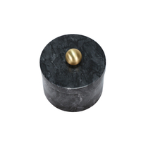 Pot de rangement rond en marbre gris foncé - Design avec bouton en métal - Diamètre 8x8cm H pour bijoux, bonbons secs et stockage alimentaire