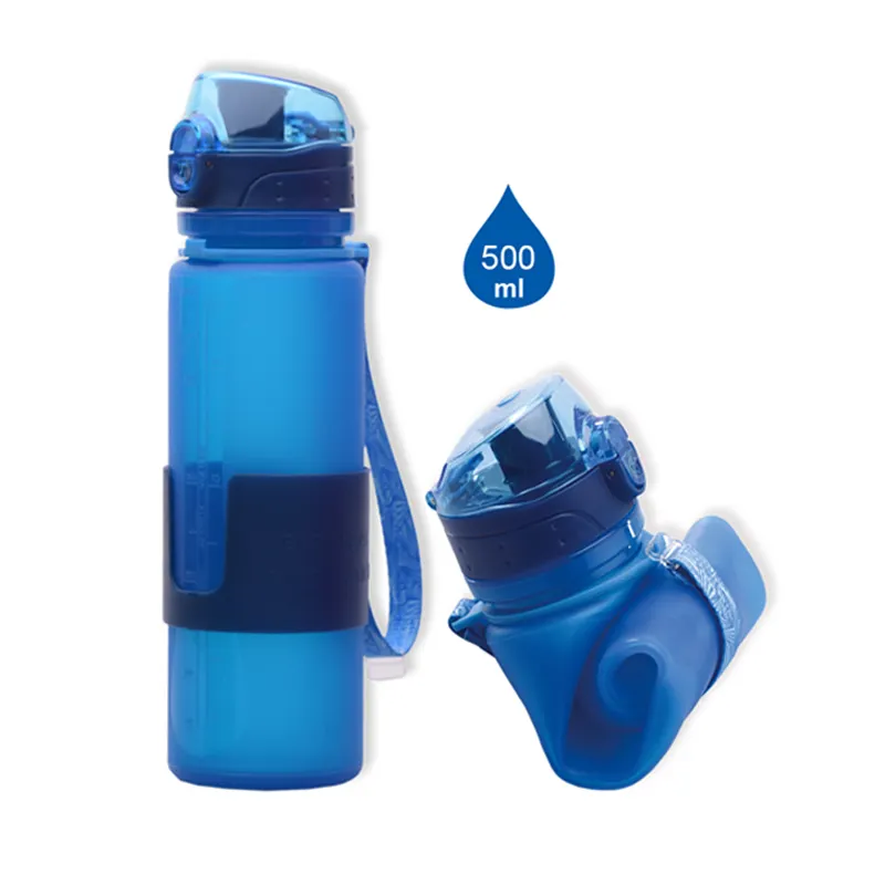 Tragbare zusammen klappbare Trink flasche für den Außenbereich Silikon Faltbare Sport wasser flasche mit benutzer definiertem Logo